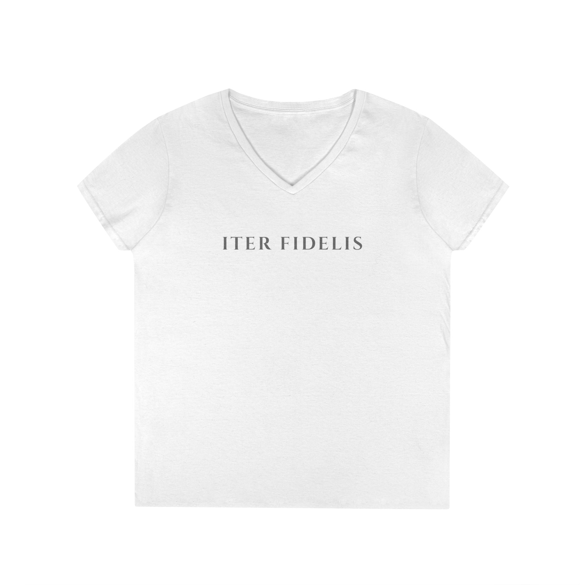 Iter Fidelis V-Neck Tee — Sacred Heart Marian Graphic Ladies' Shirt