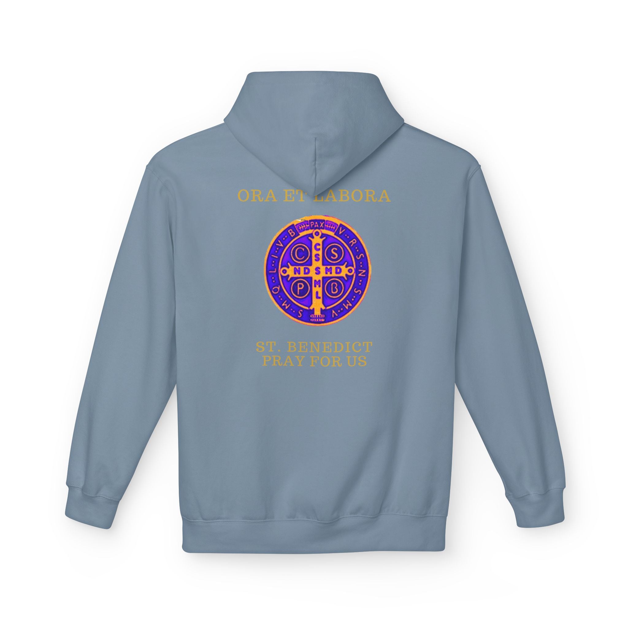Hoodie — Saint Benedict Medal Prayer Hooded Sweatshirt (Ora et Labora, Pray for Us)