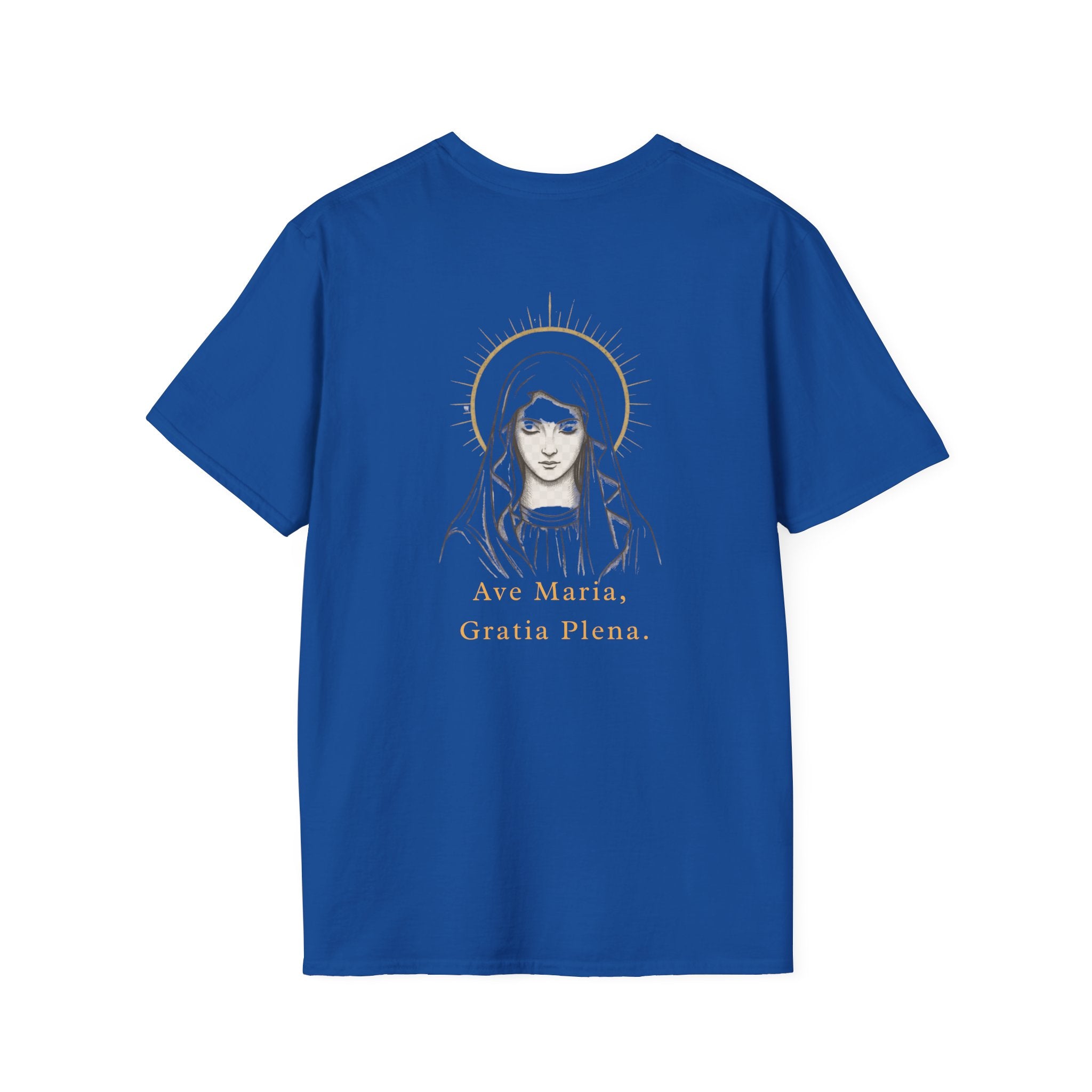 Ave Maria Women's T-Shirt — Minimal Virgin Mary Illustration with 'Ave Maria Gratia Plena'