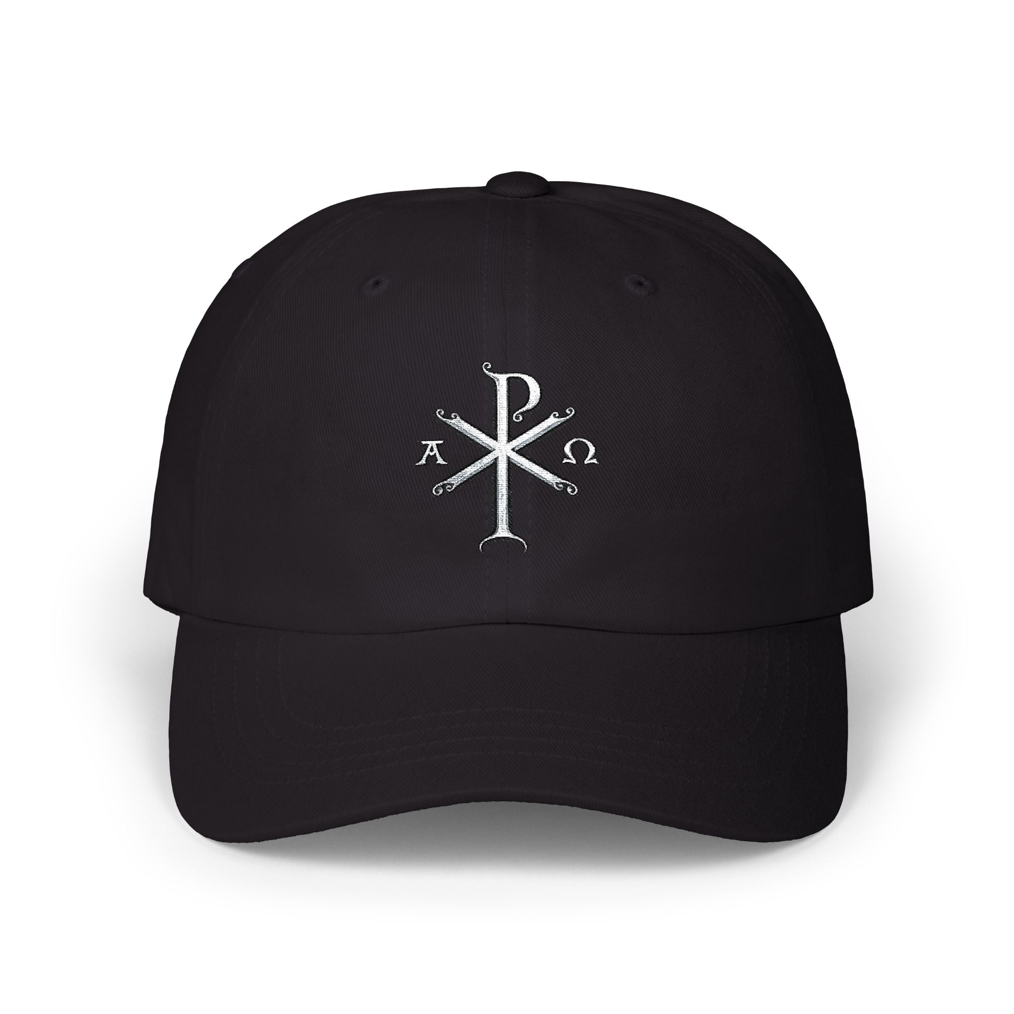 Chi Rho Embroidered Dad Cap — Alpha & Omega Christian Baseball Hat