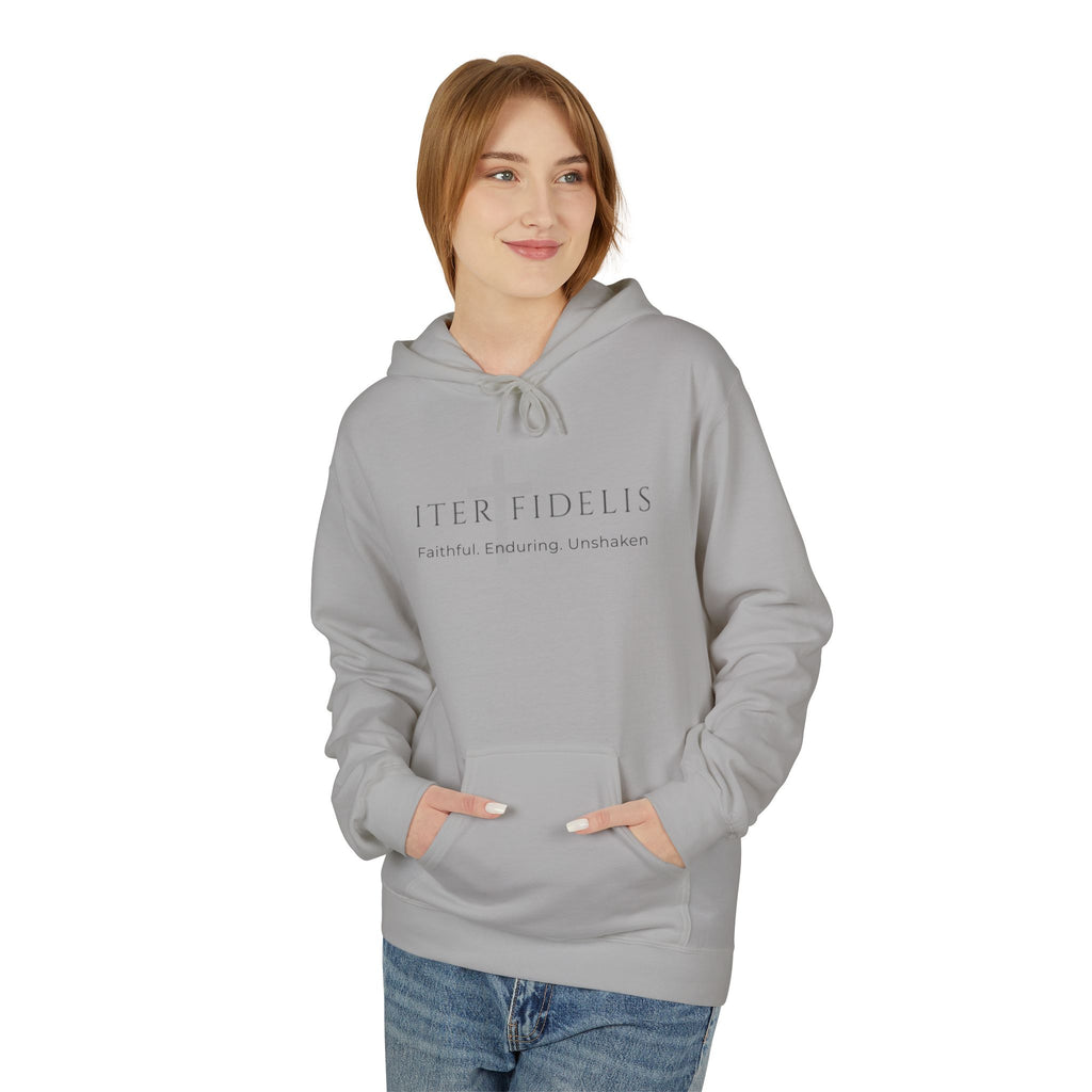 Iter Fidelis Minimalist Hoodie — 'iter fidelis' Latin Script