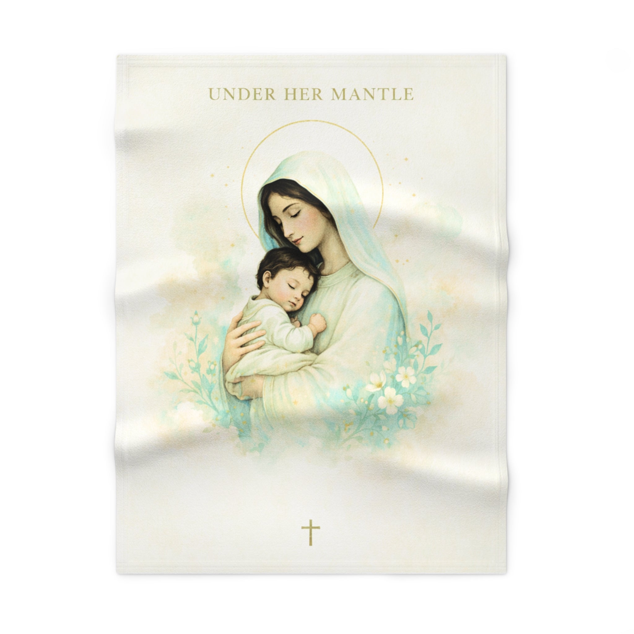 Under Her Mantle Baby Blanket — Mary & Infant Jesus Soft Fleece Blanket