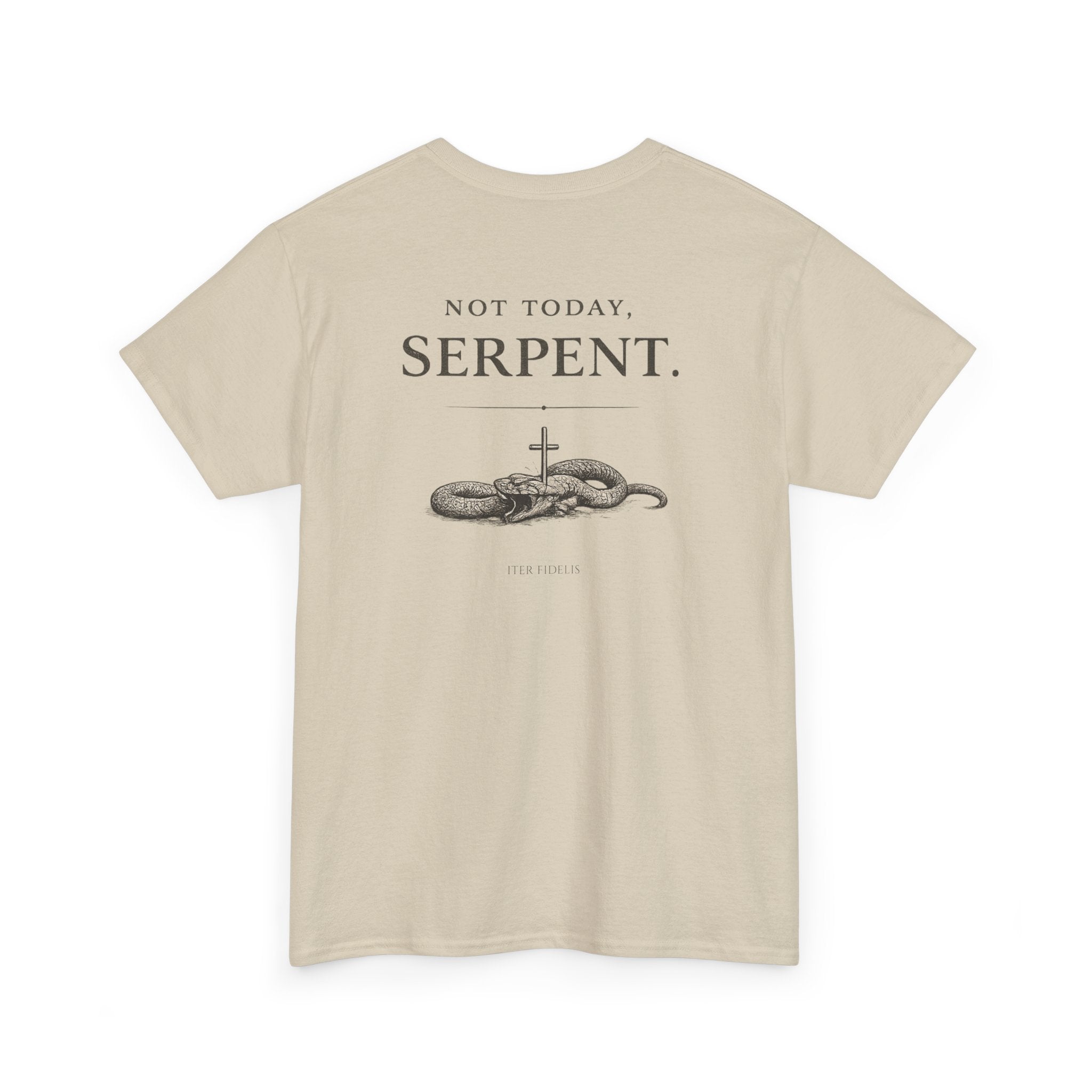 Iter Fidelis Tee — "Not Today, Serpent." Christian Faith Graphic T‑Shirt