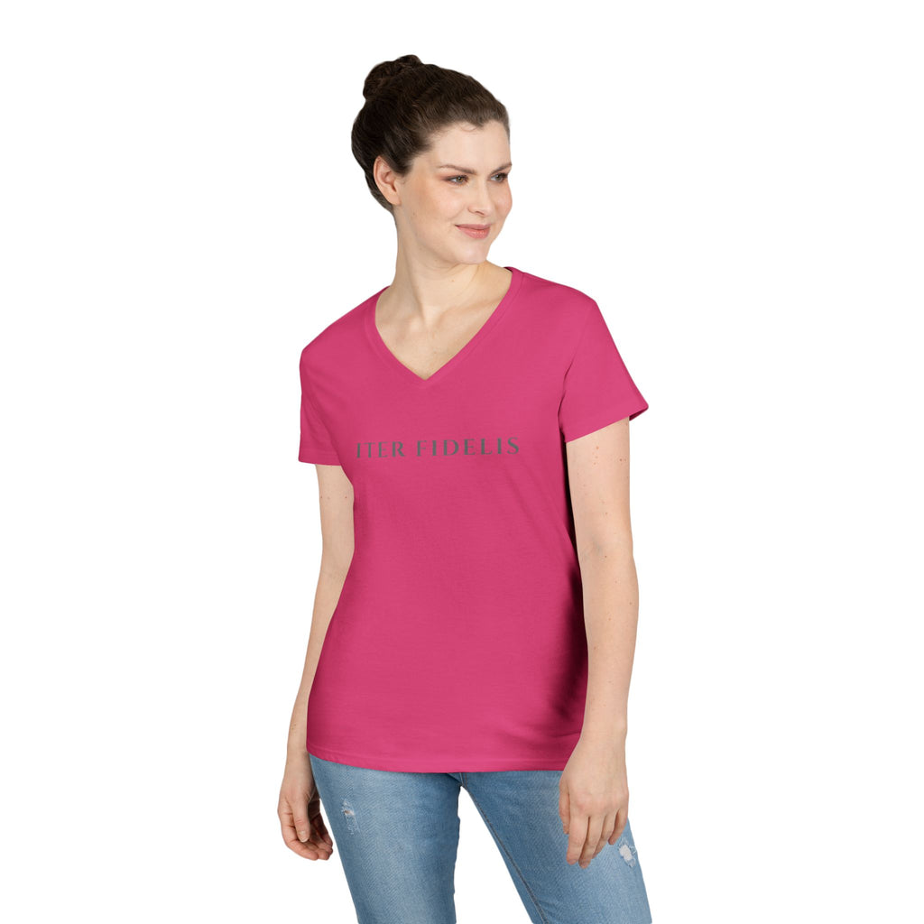 Sacred Heart Marian Graphic Ladies' Shirt —  Iter Fidelis V-Neck Tee