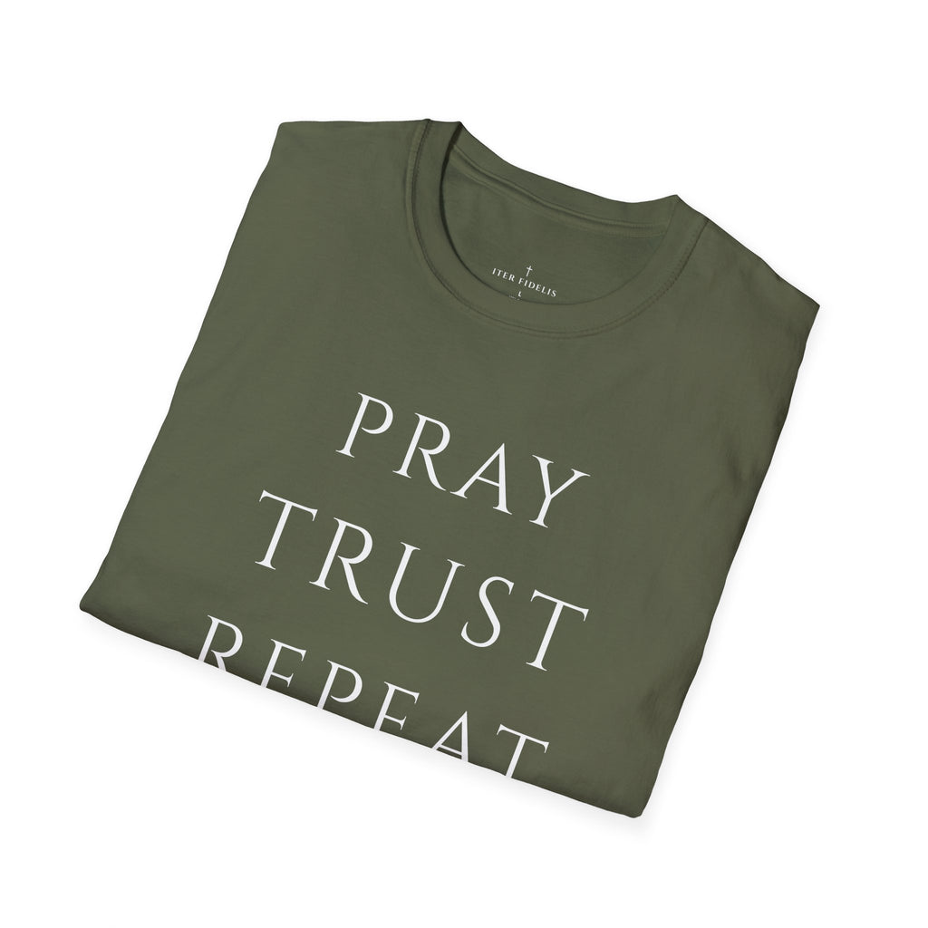 Pray Trust Repeat Women's T-Shirt — Faith Inspirational Graphic Tee