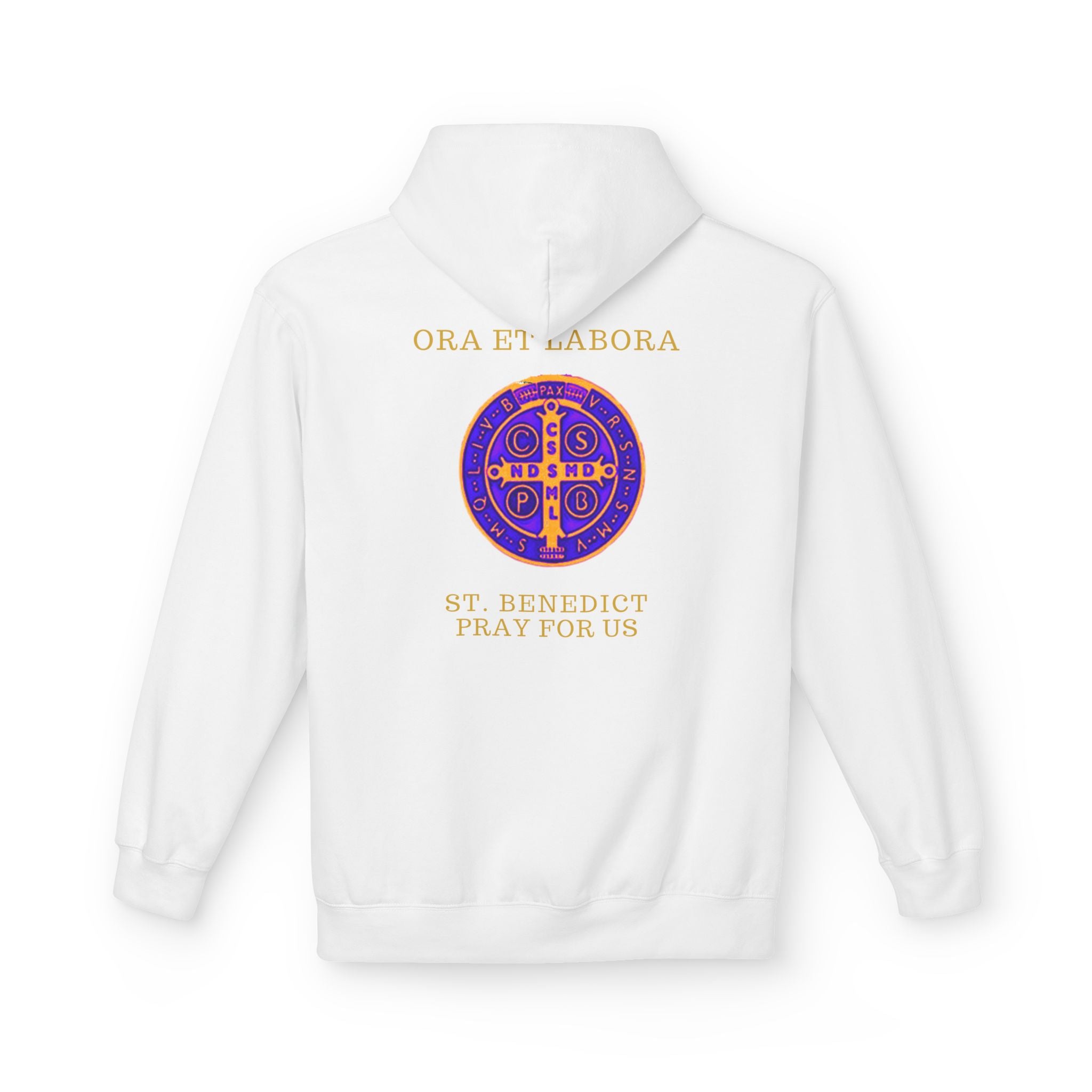 Hoodie — Saint Benedict Medal Prayer Hooded Sweatshirt (Ora et Labora, Pray for Us)