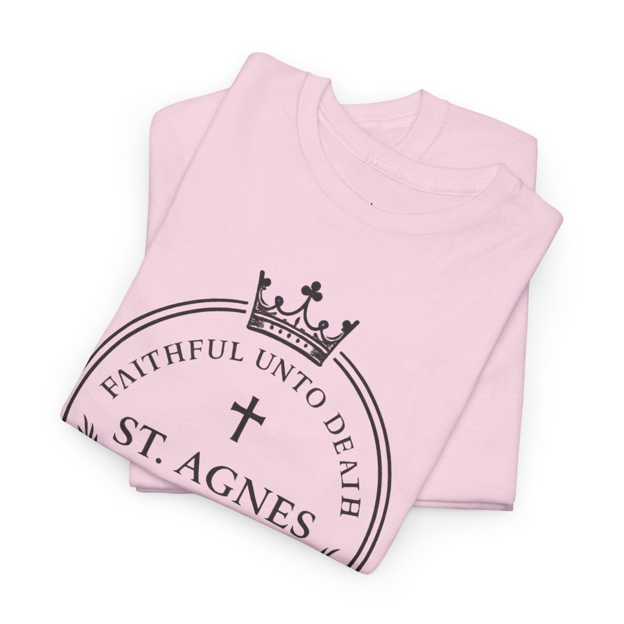 St. Agnes Crest Tee | Faithful Unto Death, Religious Cross T-Shirt