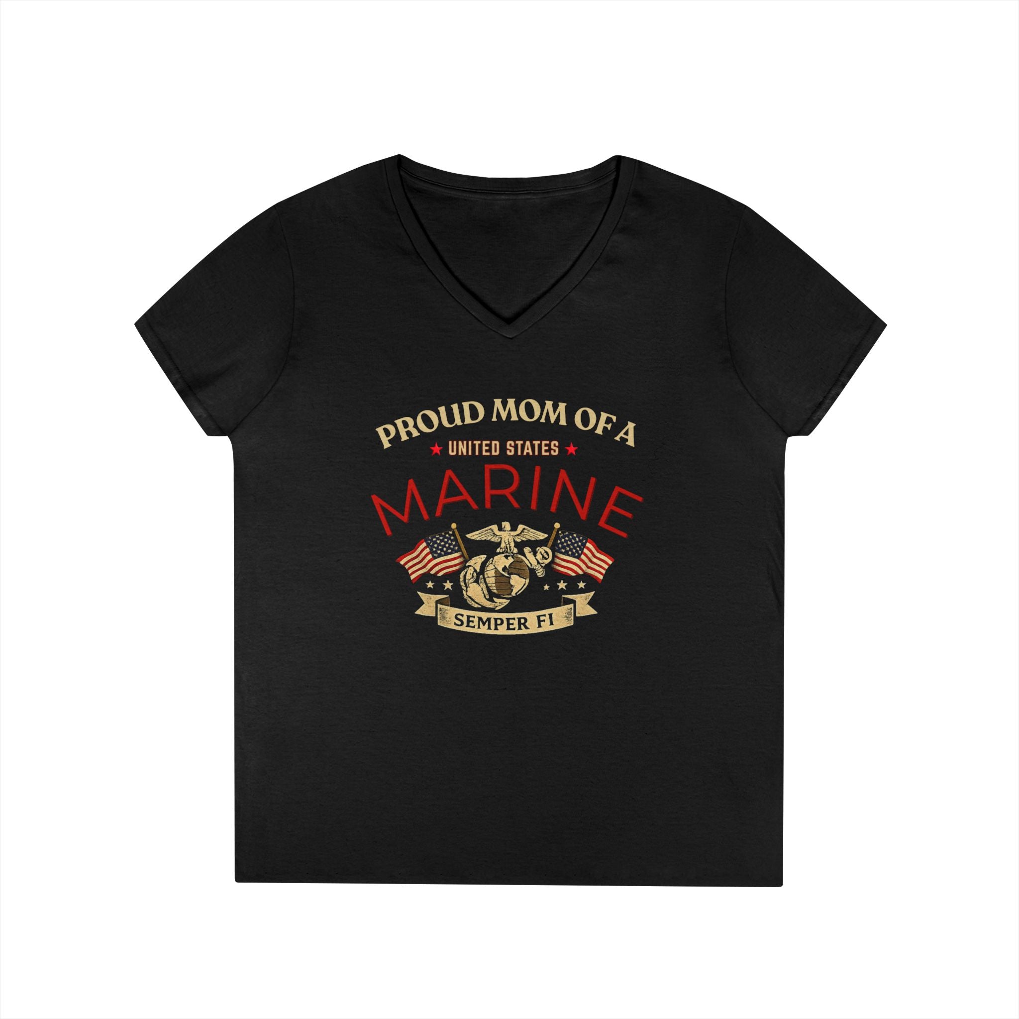 Proud Mom of a United States Marine  - Iter Fidelis V-Neck Tee