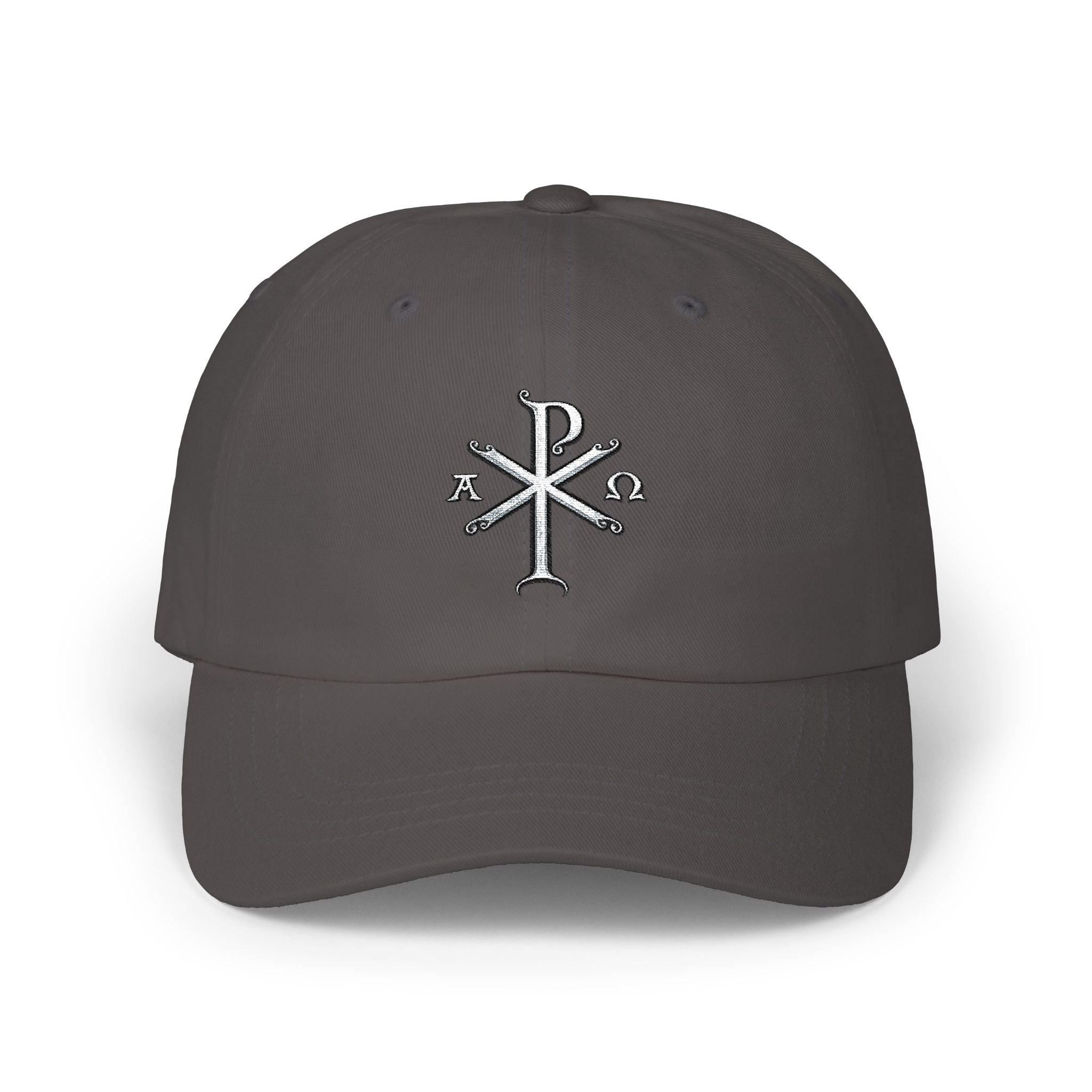 Chi Rho Embroidered Dad Cap — Alpha & Omega Christian Baseball Hat