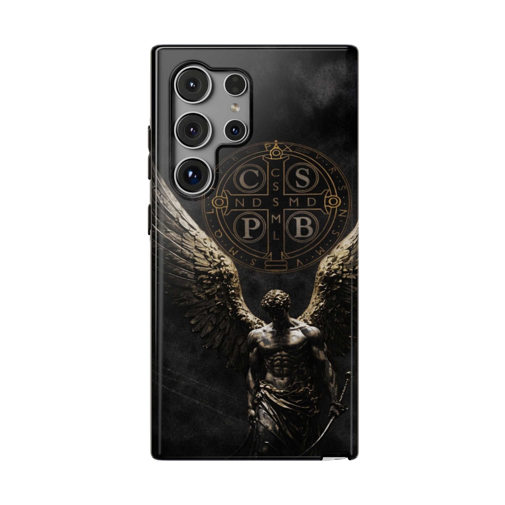 Saint Benedict Medal Phone Case – Archangel Warrior Design, Catholic Protection Case (iPhone & Samsung)