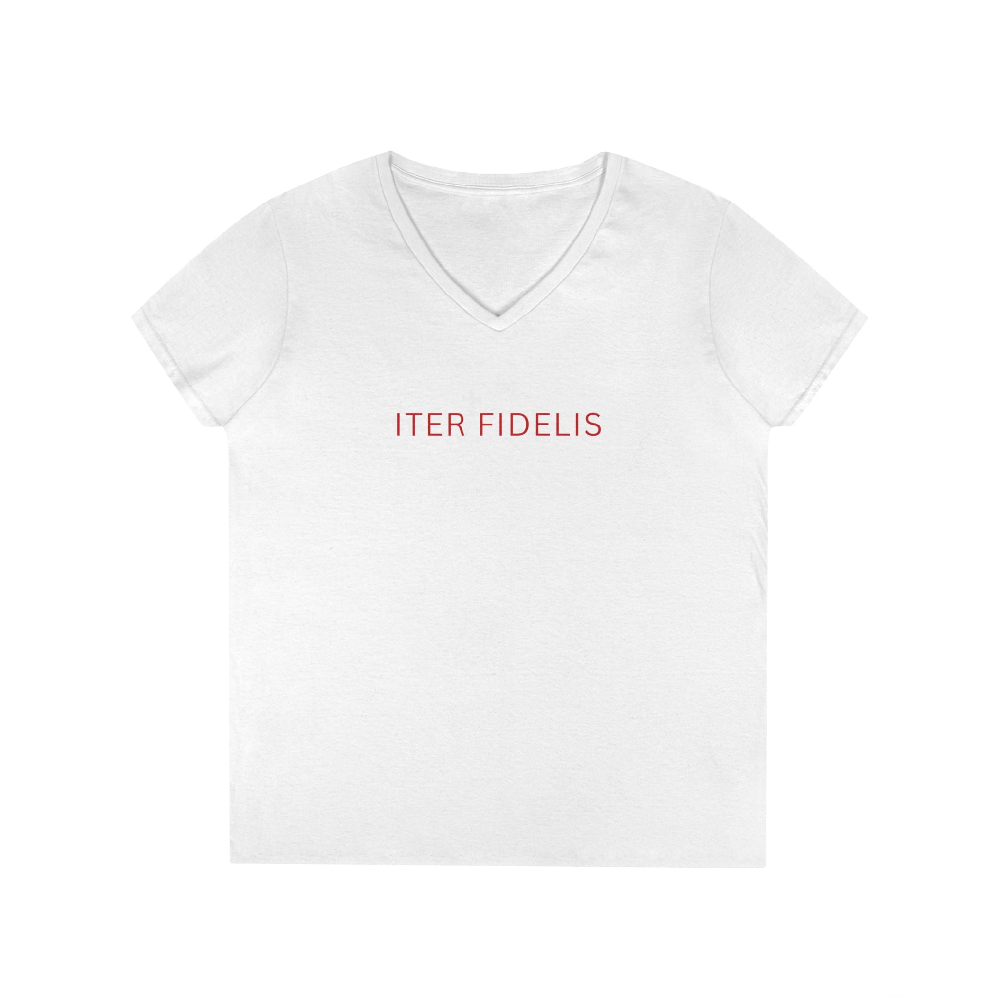 Iter Fidelis V-Neck Tee — Christian Chi-Rho Symbol Women's Shirt