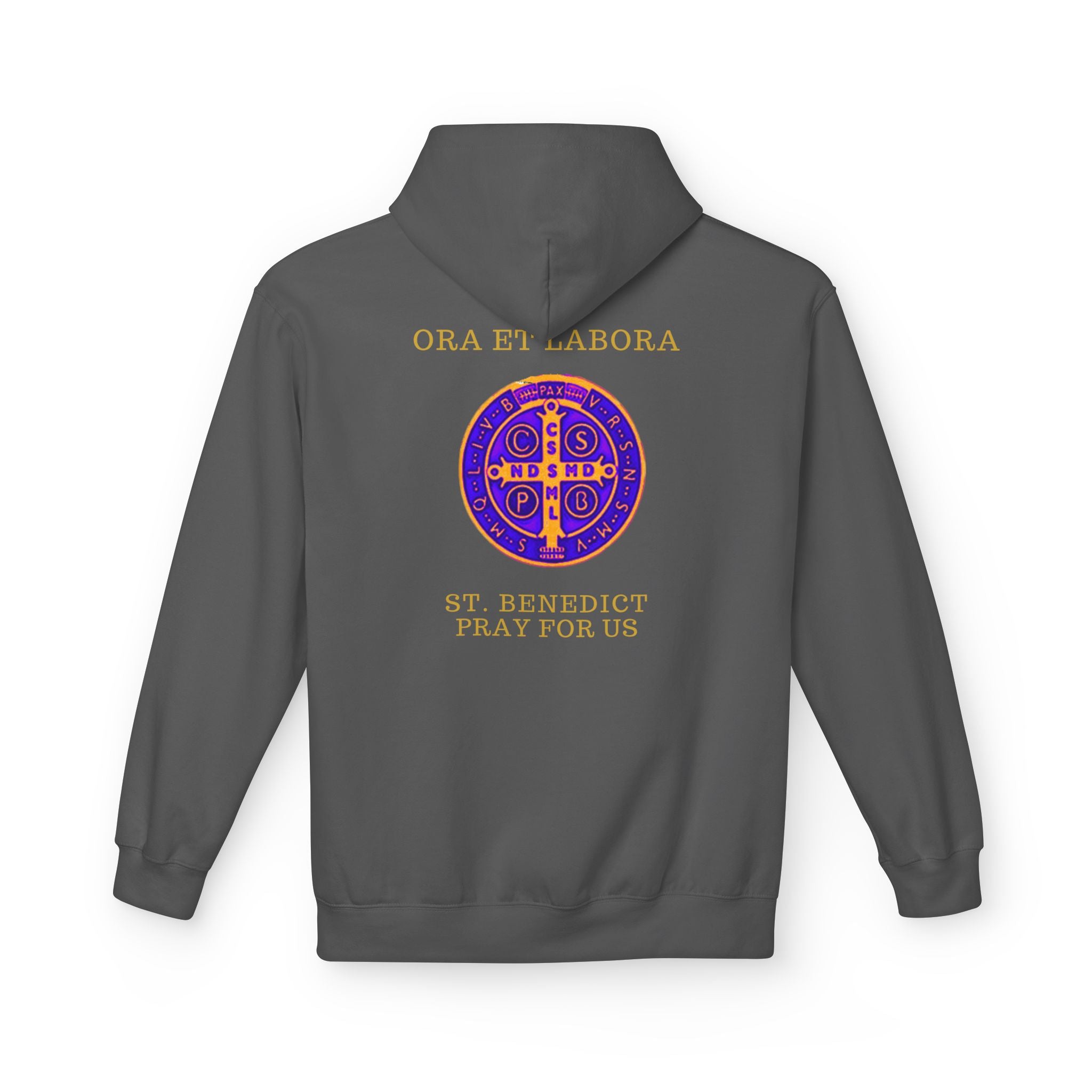 Hoodie — Saint Benedict Medal Prayer Hooded Sweatshirt (Ora et Labora, Pray for Us)