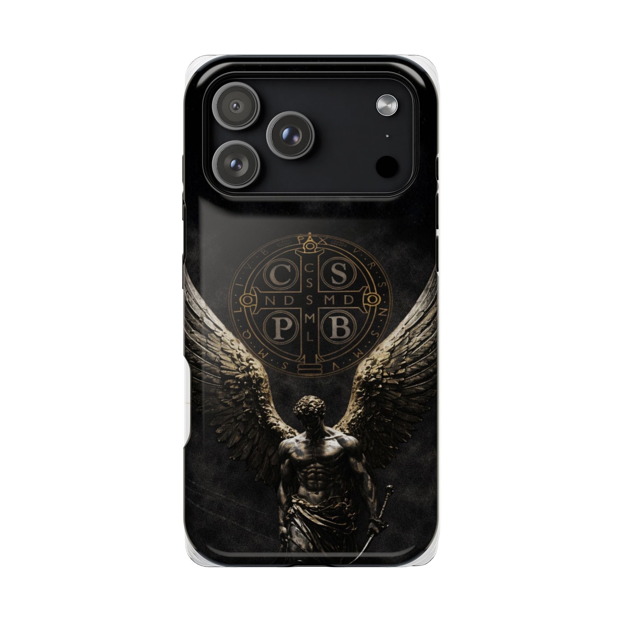 Saint Benedict Medal Phone Case – Archangel Warrior Design, Catholic Protection Case (iPhone & Samsung)
