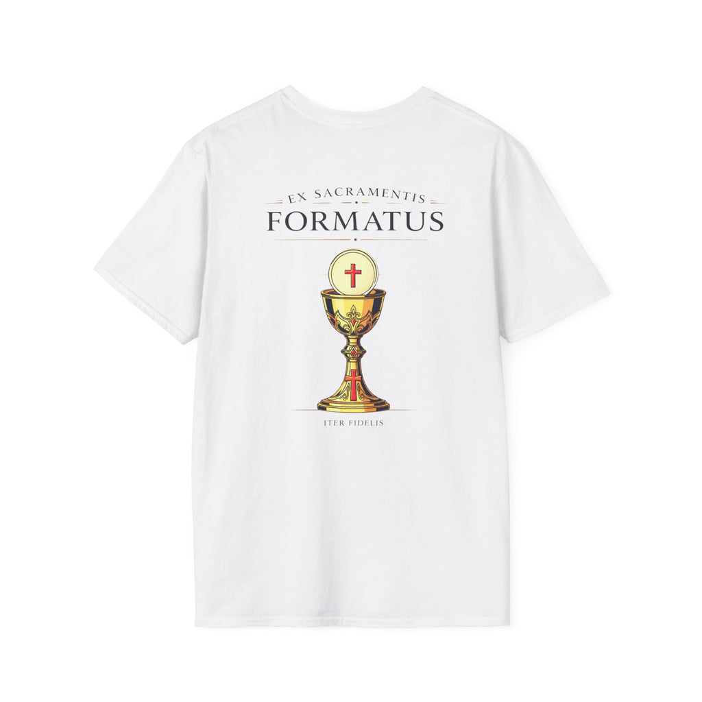 Iter Fidelis T-Shirt — 'In Sacramentis Formatus' Chalice Catholic Faith Tee