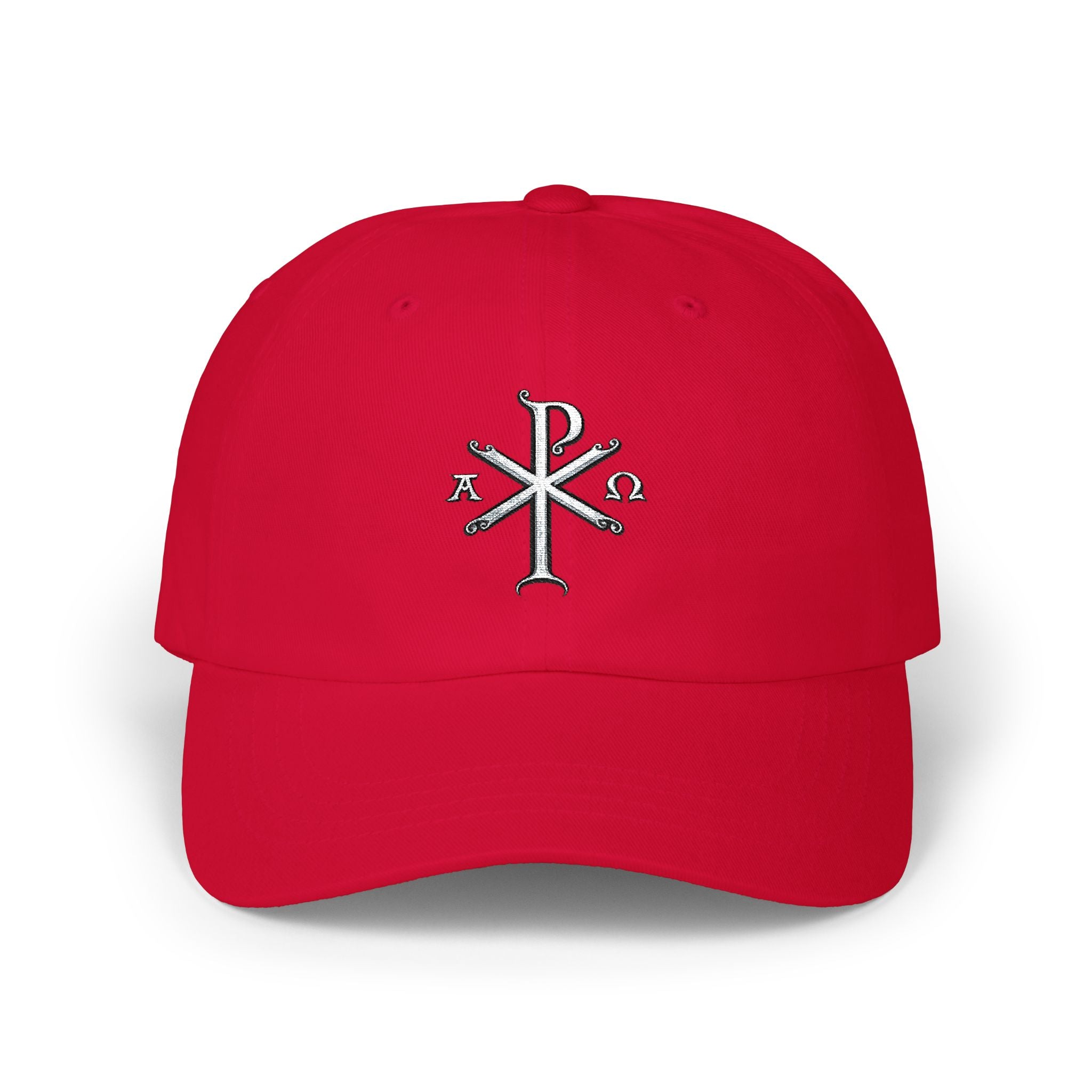 Chi Rho Embroidered Dad Cap — Alpha & Omega Christian Baseball Hat