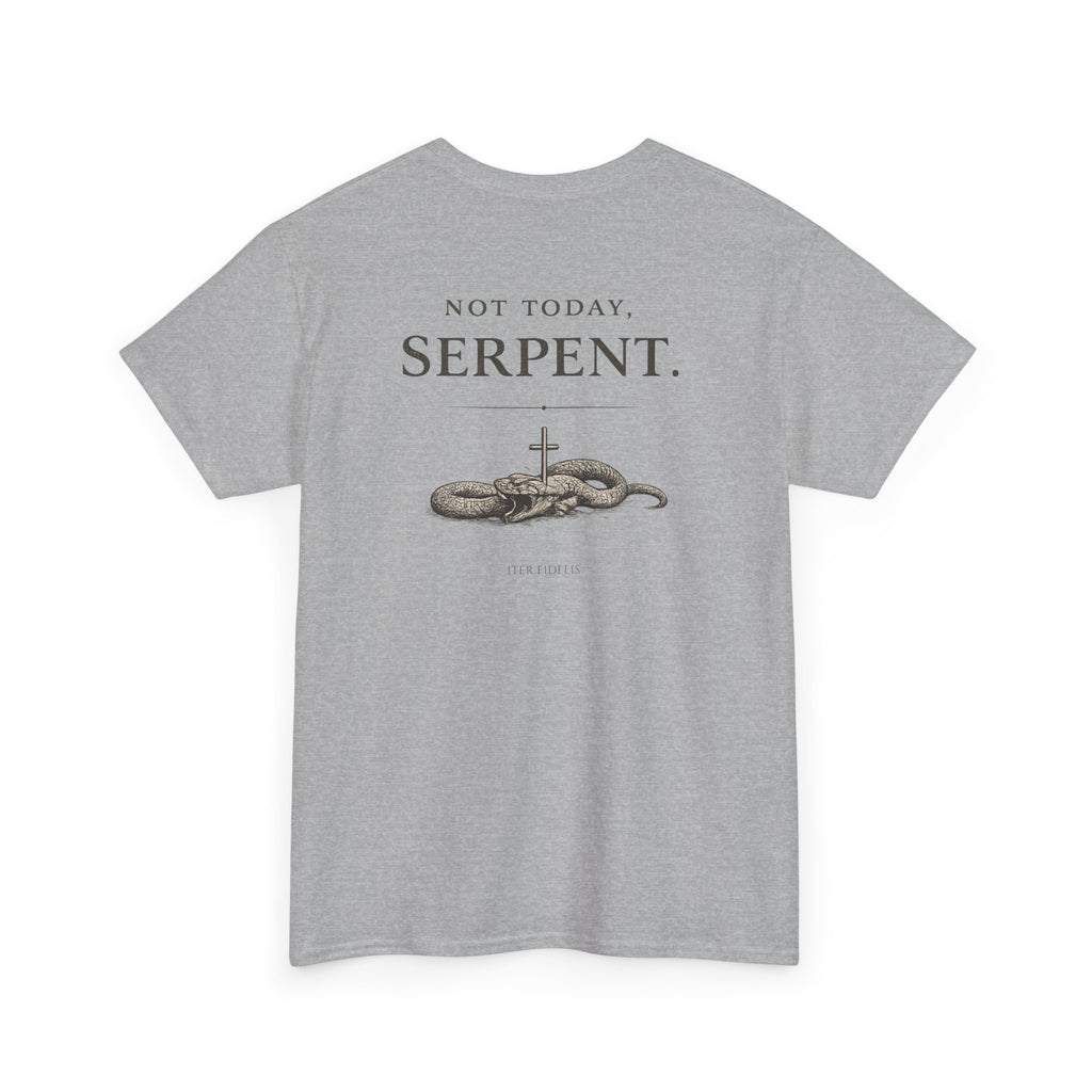 Iter Fidelis Tee — "Not Today, Serpent." Christian Faith Graphic T‑Shirt