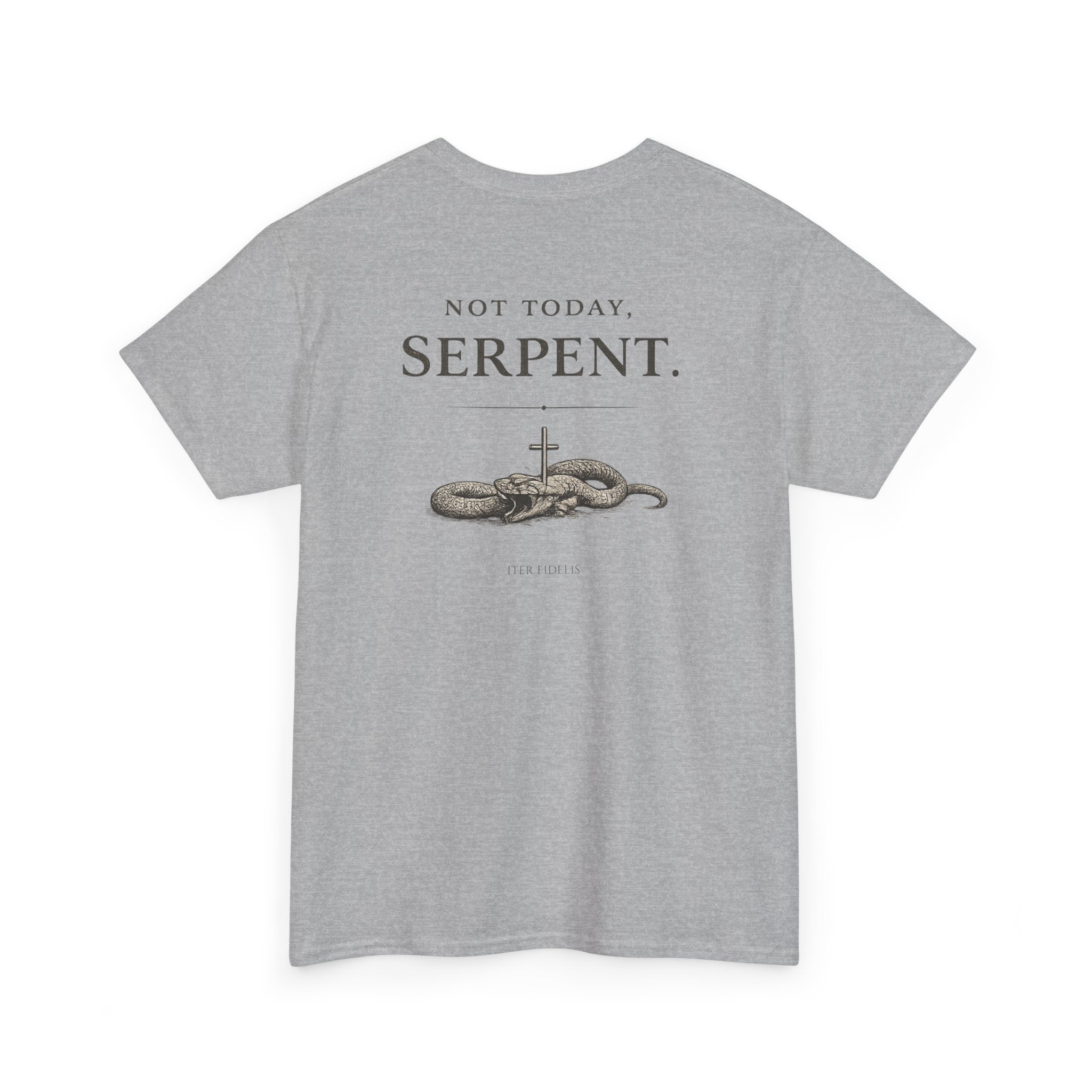 Iter Fidelis Tee — "Not Today, Serpent." Christian Faith Graphic T‑Shirt