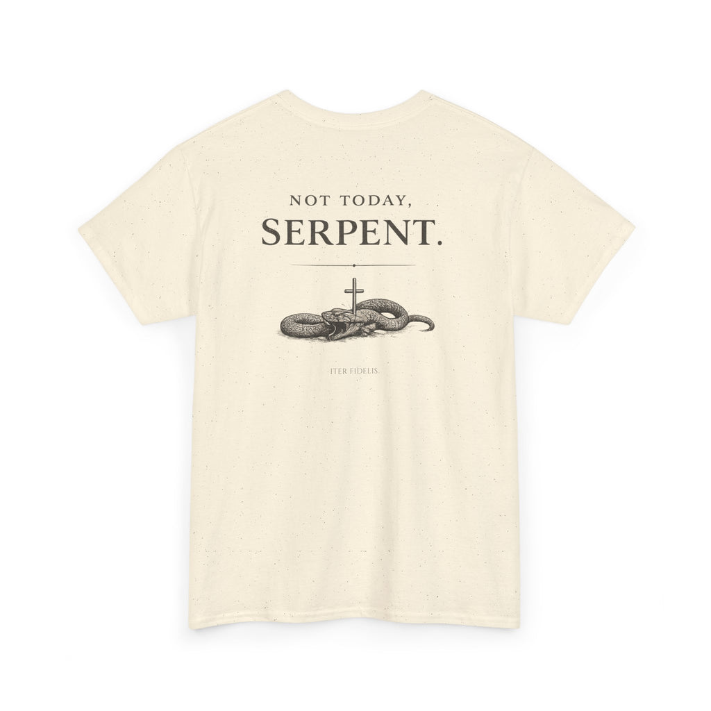 Iter Fidelis Tee — "Not Today, Serpent." Christian Faith Graphic T‑Shirt