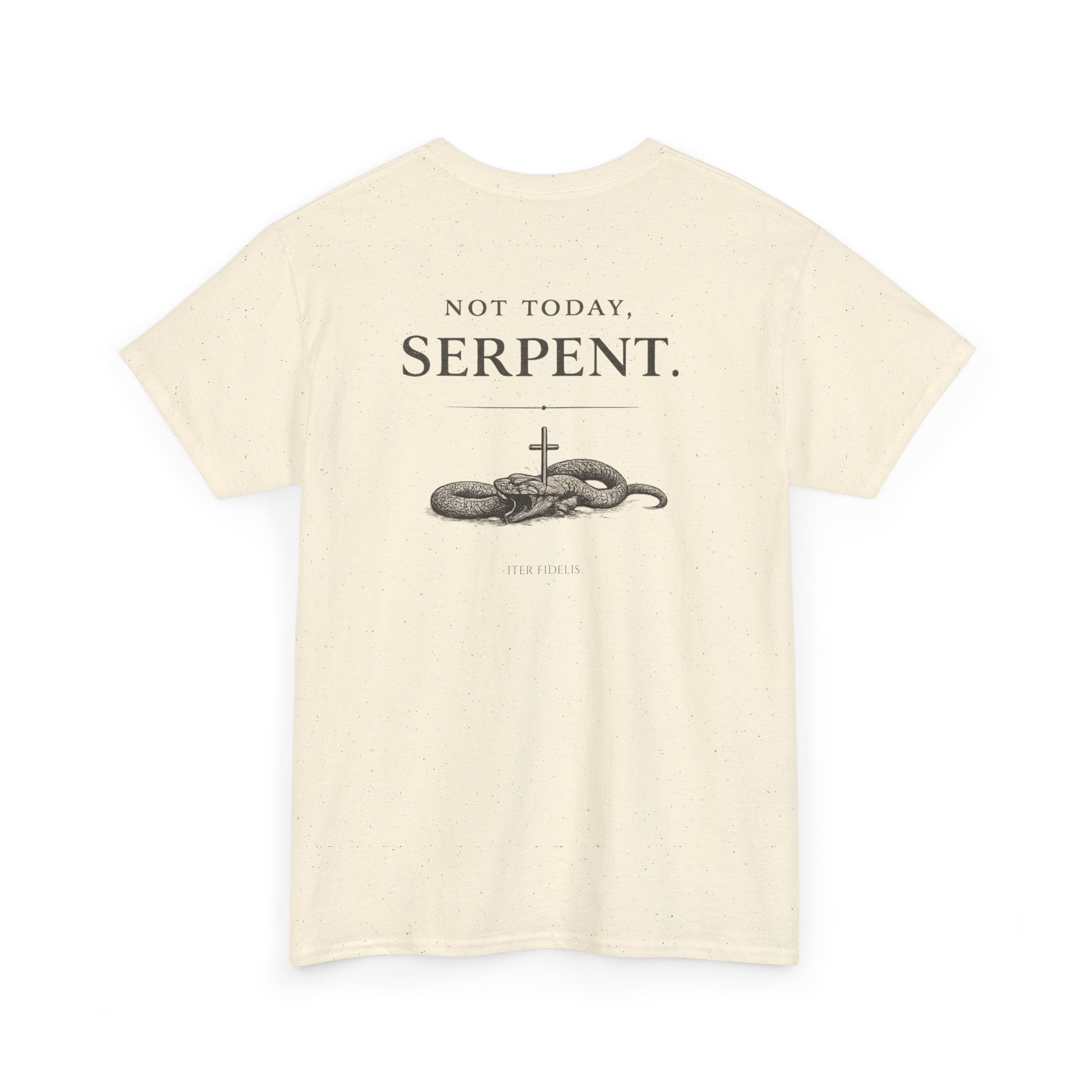 Iter Fidelis Tee — "Not Today, Serpent." Christian Faith Graphic T‑Shirt