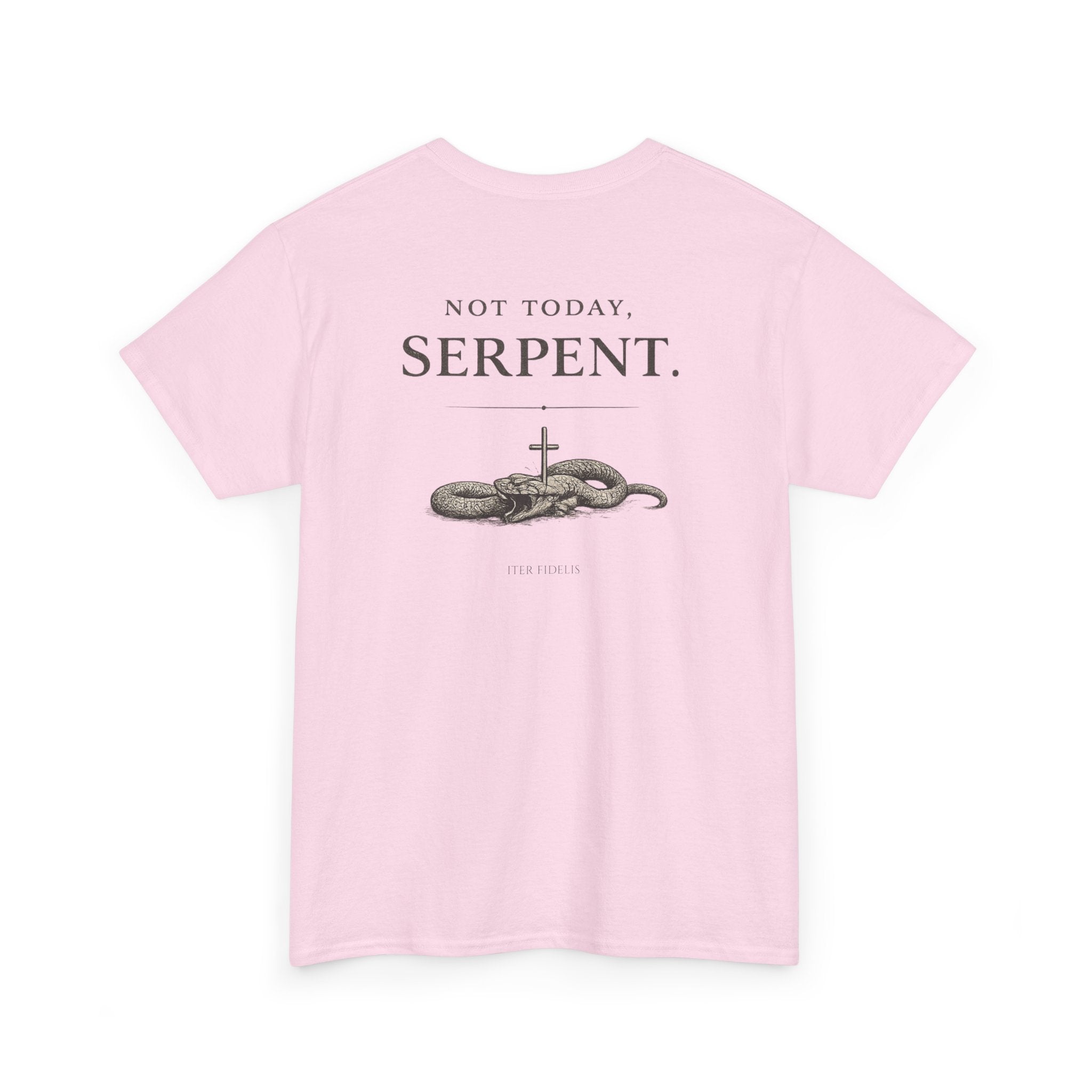 Iter Fidelis Tee — "Not Today, Serpent." Christian Faith Graphic T‑Shirt