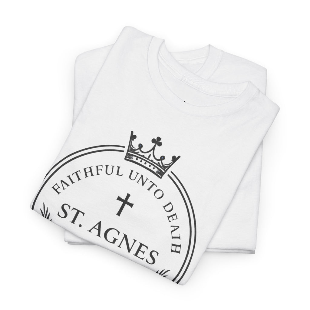 St. Agnes Crest Tee | Faithful Unto Death, Religious Cross T-Shirt