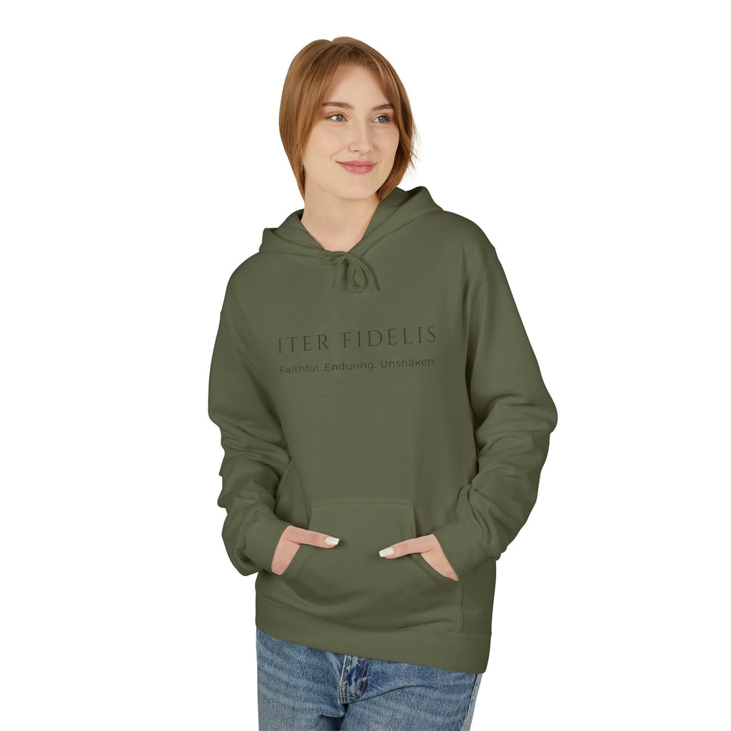 Iter Fidelis Minimalist Hoodie — 'iter fidelis' Latin Script