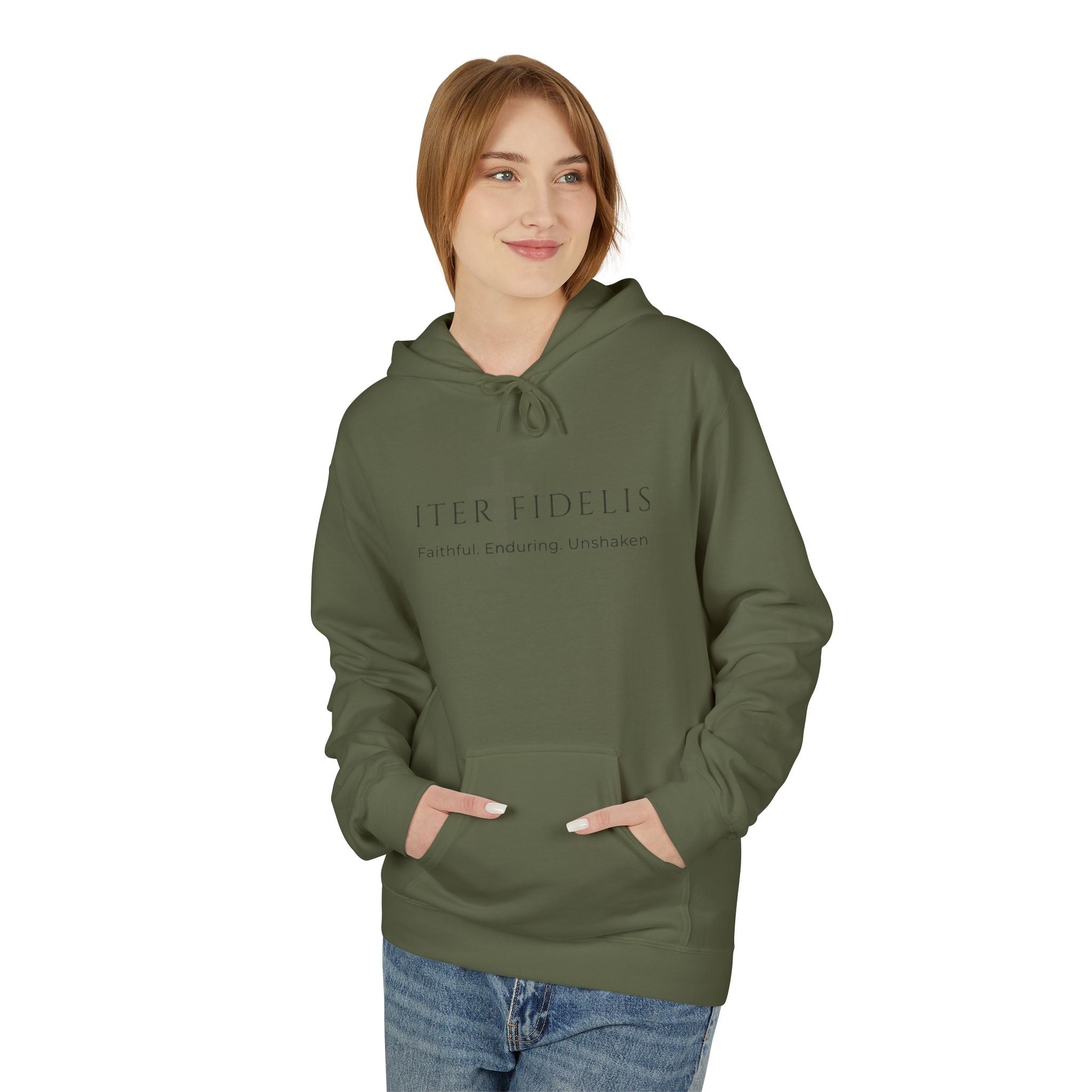 Iter Fidelis Minimalist Hoodie — 'iter fidelis' Latin Script
