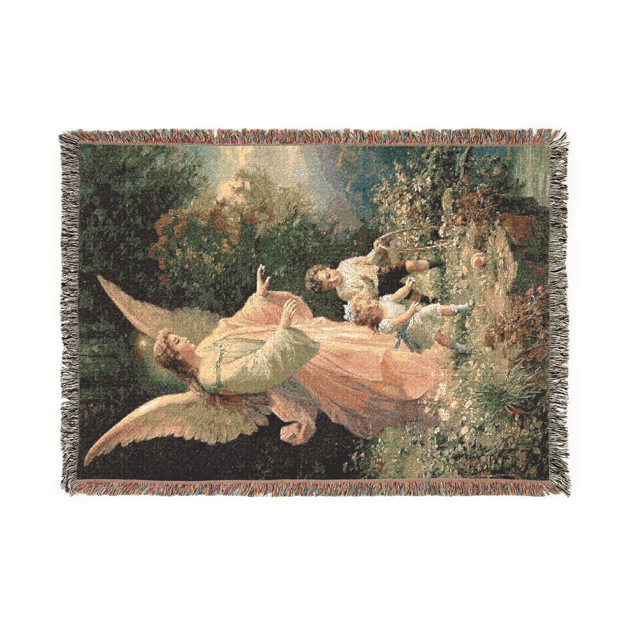 Guardian Angel Art Woven Blanket — Vintage Guardian Throw for Home Decor & Gifts