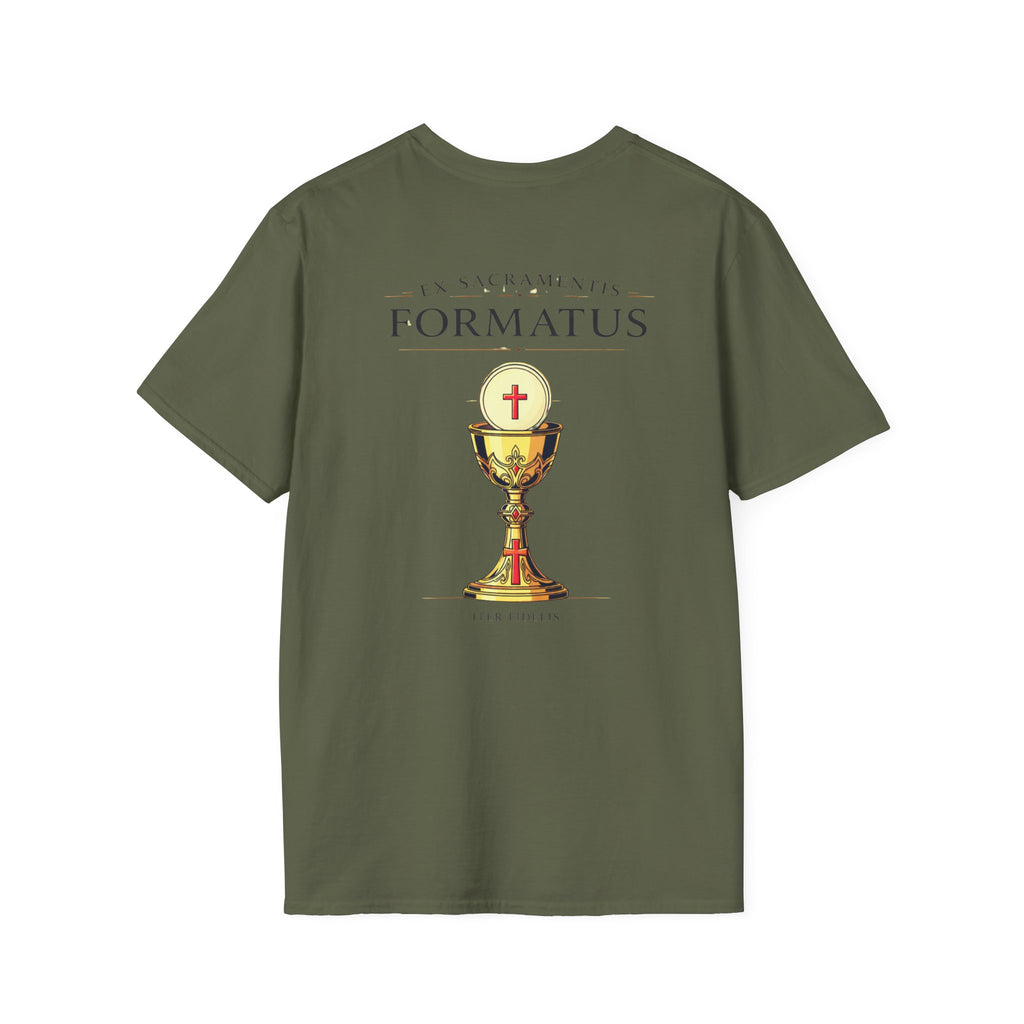 Iter Fidelis T-Shirt — 'In Sacramentis Formatus' Chalice Catholic Faith Tee