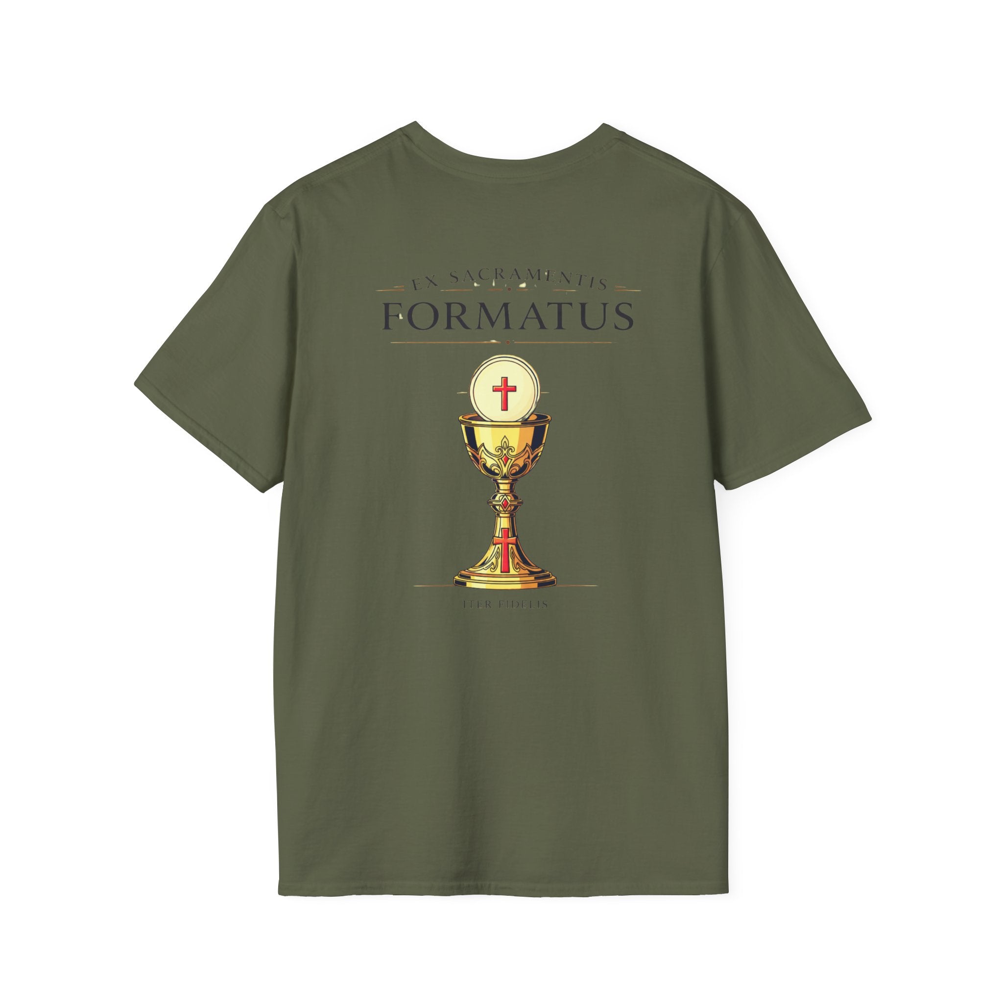 Iter Fidelis T-Shirt — 'In Sacramentis Formatus' Chalice Catholic Faith Tee