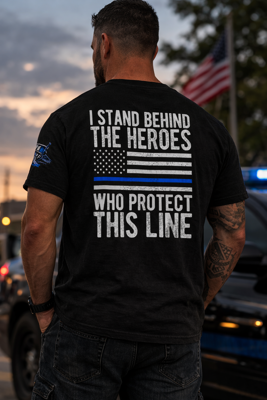 Iter Fidelis – Stand Behind the Heroes Thin Blue Line Tee